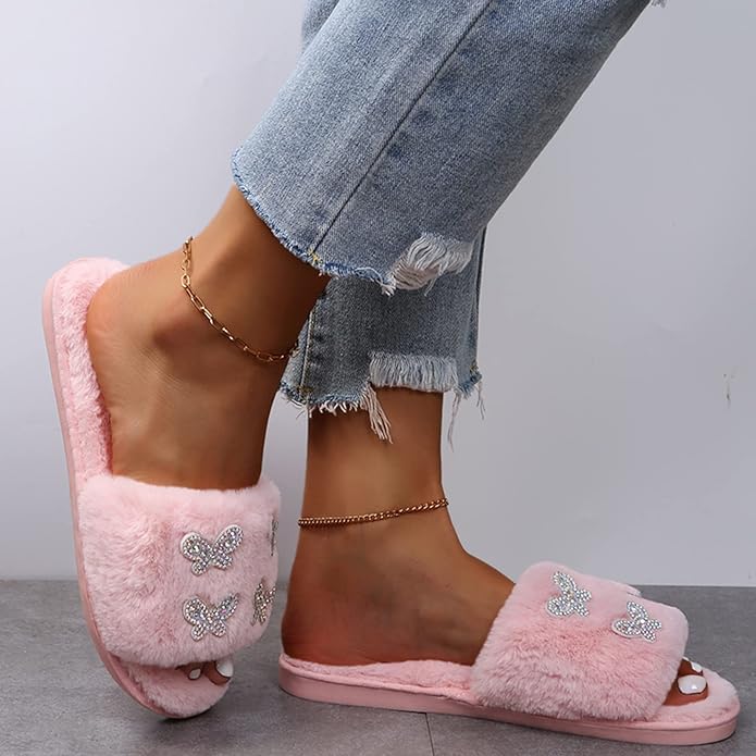 Women flat warm fur slides 5