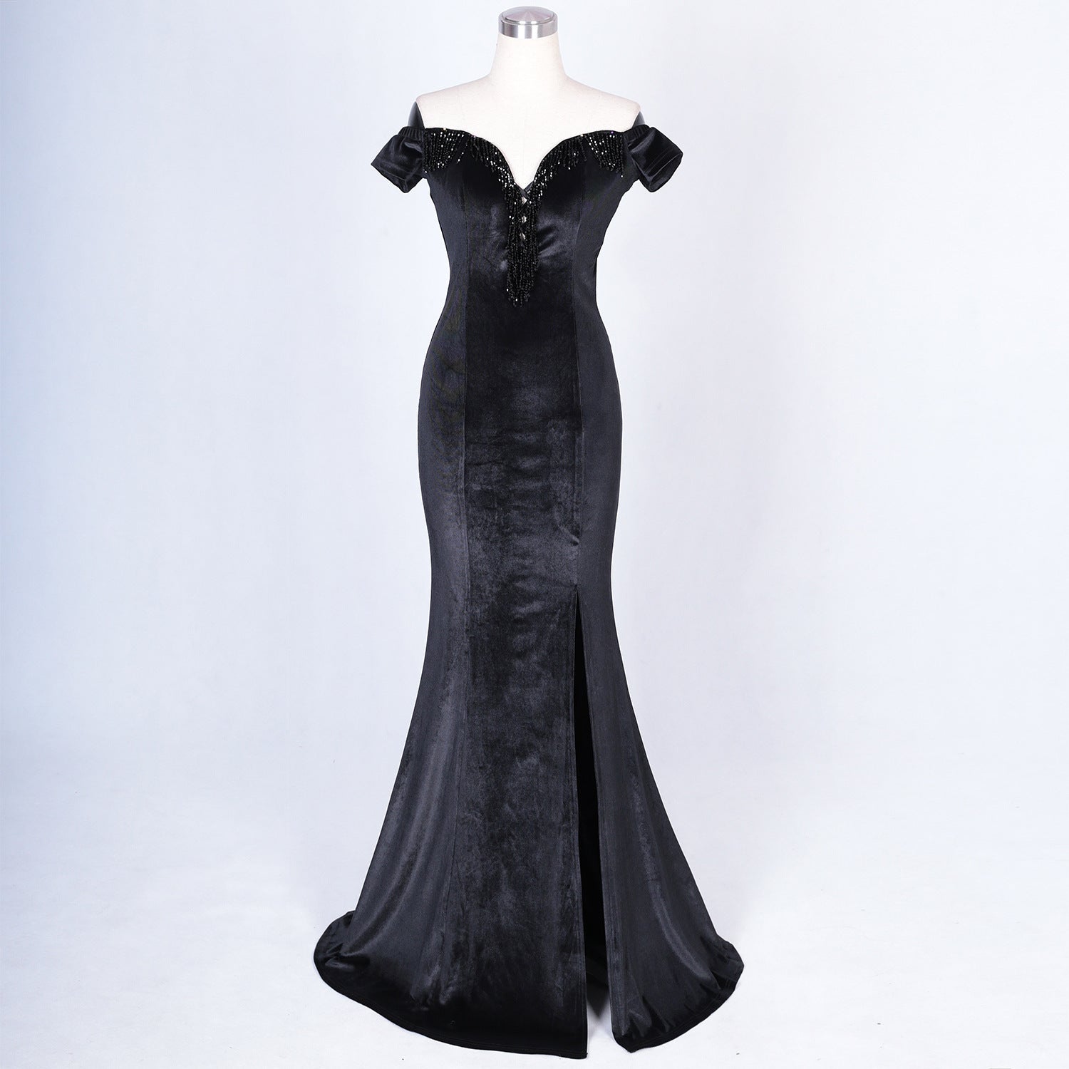 sexy off shoulder mermaid long velvet Formal Party evening dress 21