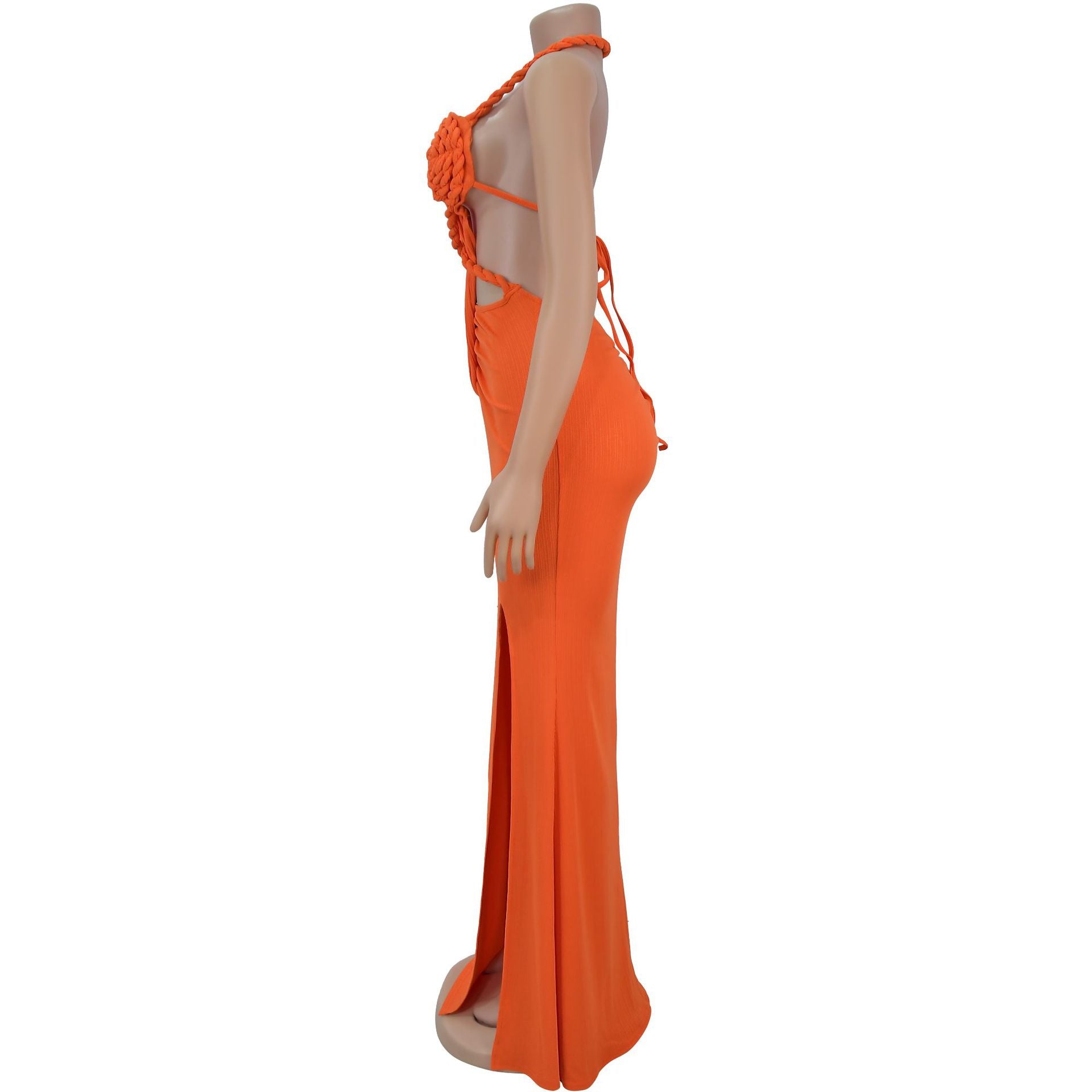 Women sexy knitting Halter Neck Backless Solid Dress 24