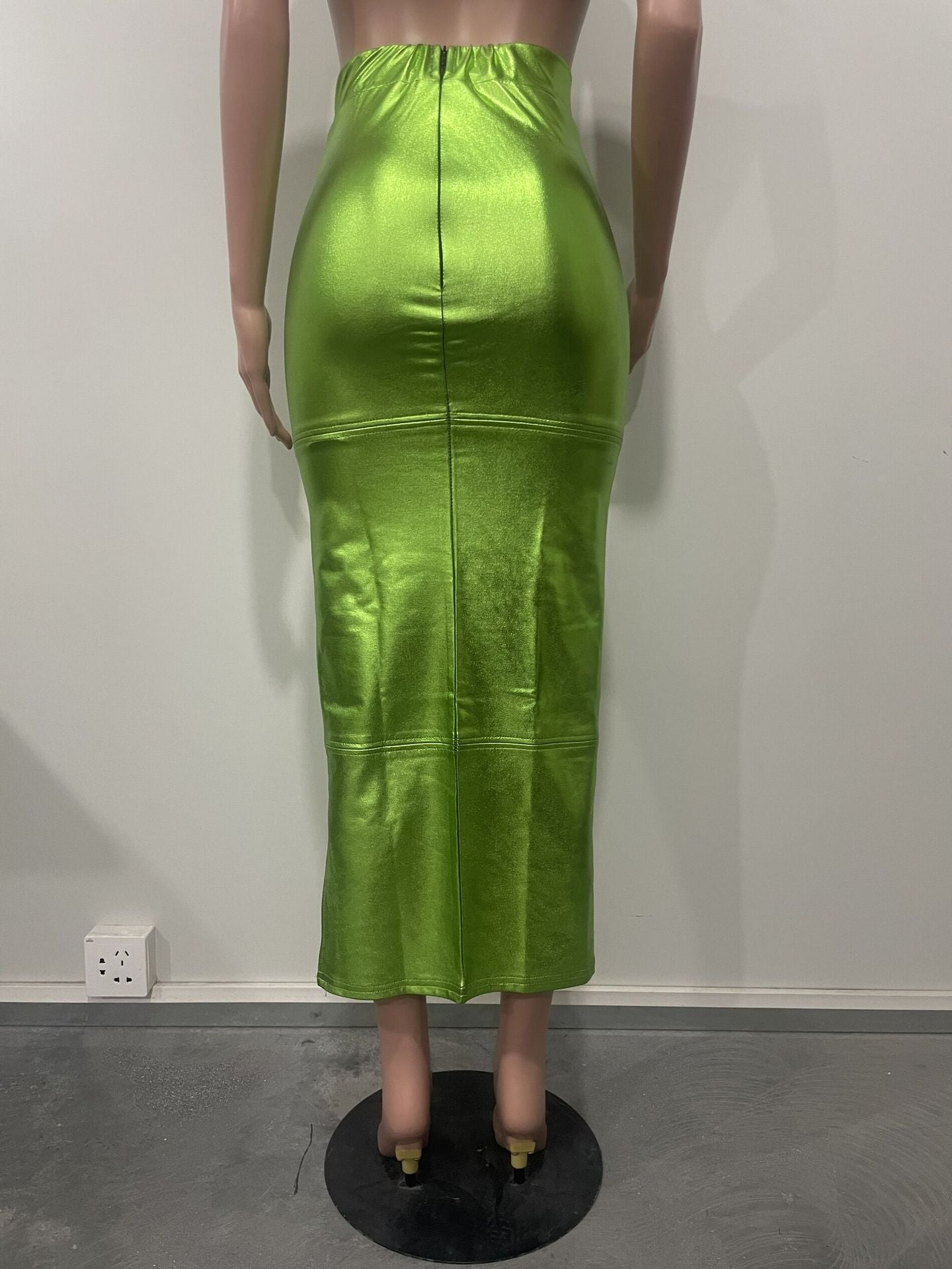 Sexy Bodycon invisible zipper slit skirt leather skirt 10