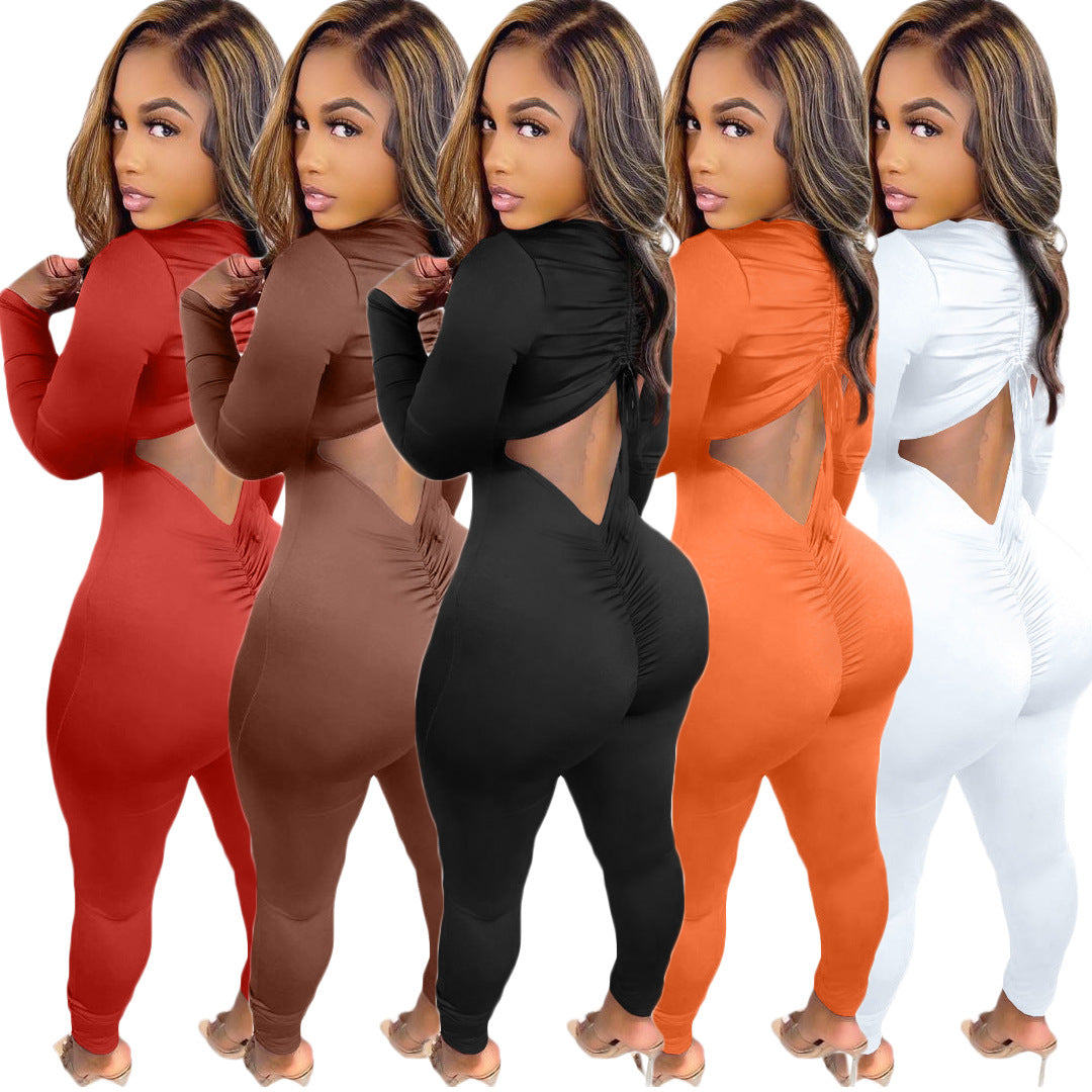 Women's Back Drawstring Scrunch Butt Sexy Jumpsuit 7