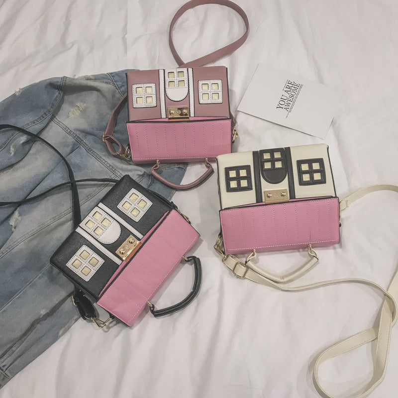 Women Contrasting Color Small House Messenger Bag Handbag 31