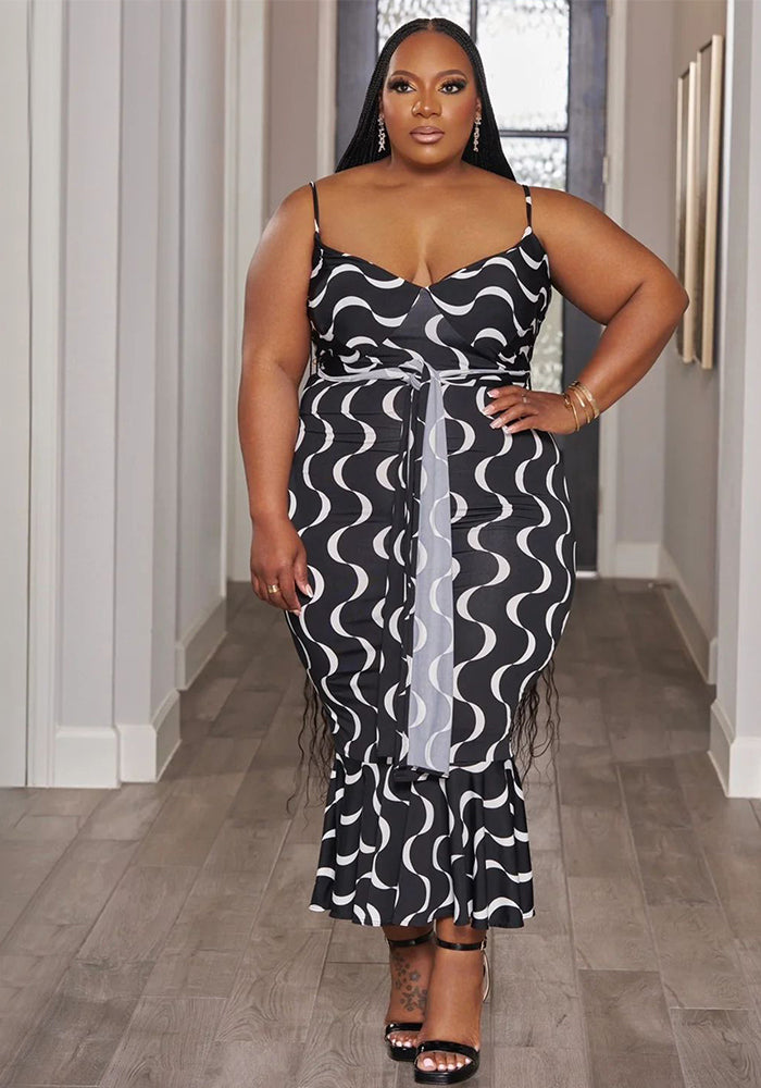 Autumn Plus Size Women's Fashion Strap Slim Print Dress