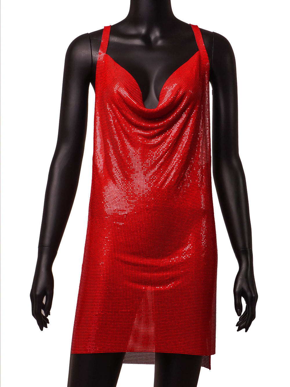 Nightclub Sexy V-Neck Strap Low Back Metal Strap Nightclub Sequin Dress