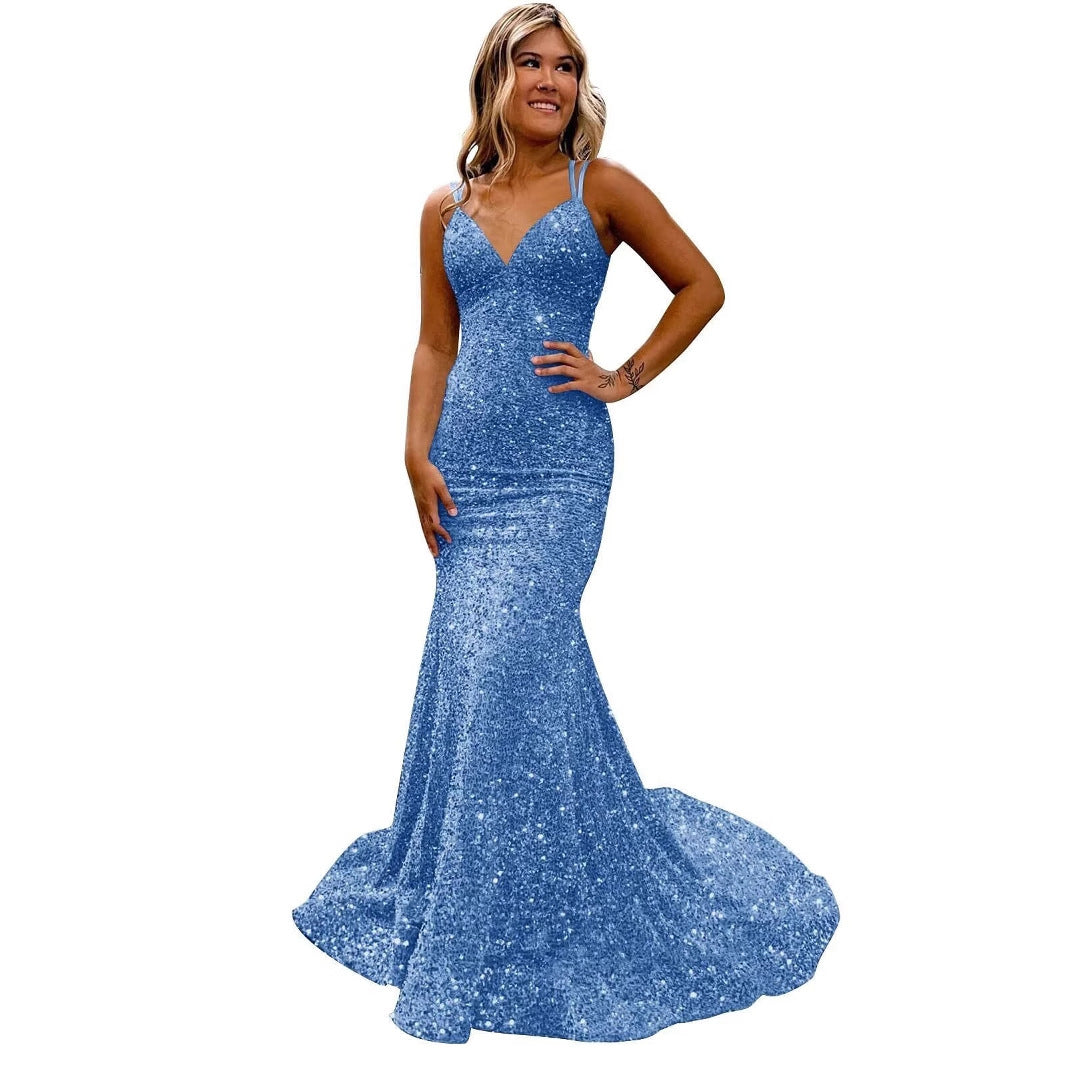 Women sequined ball Bodycon fishtail V-neck party evening dress（Processing time need 3-6 days） 25
