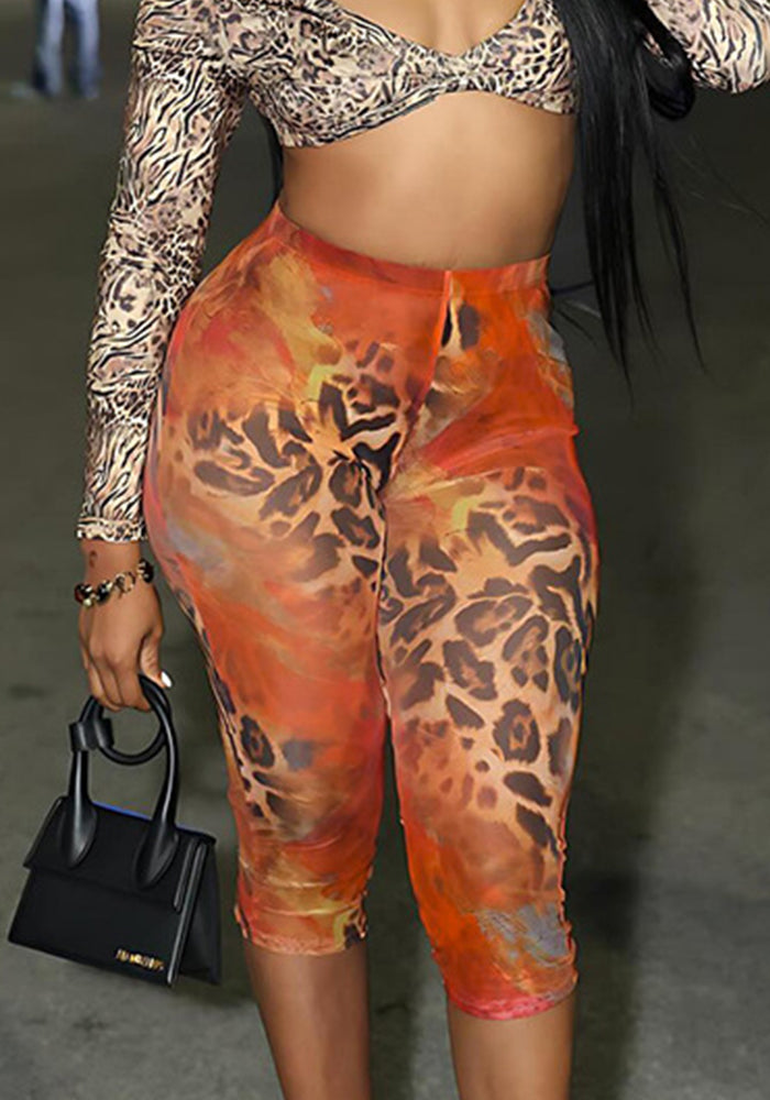 Women Summer Leopard Print Sexy Cropped Pants