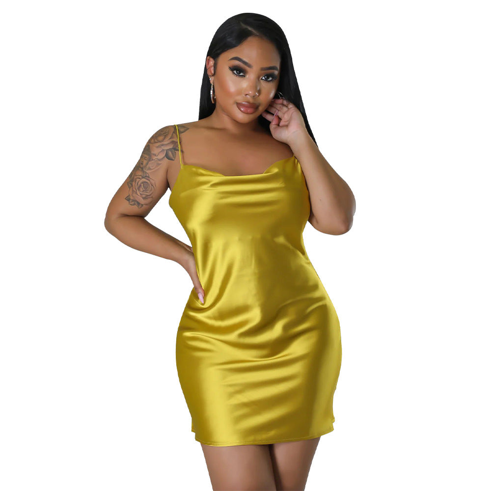 Women Sexy Solid Color Backless Strap Dress 10
