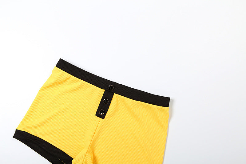 Summer Women's Short-Sleeve Turndown Collar Top with Bodycon Shorts Set 36