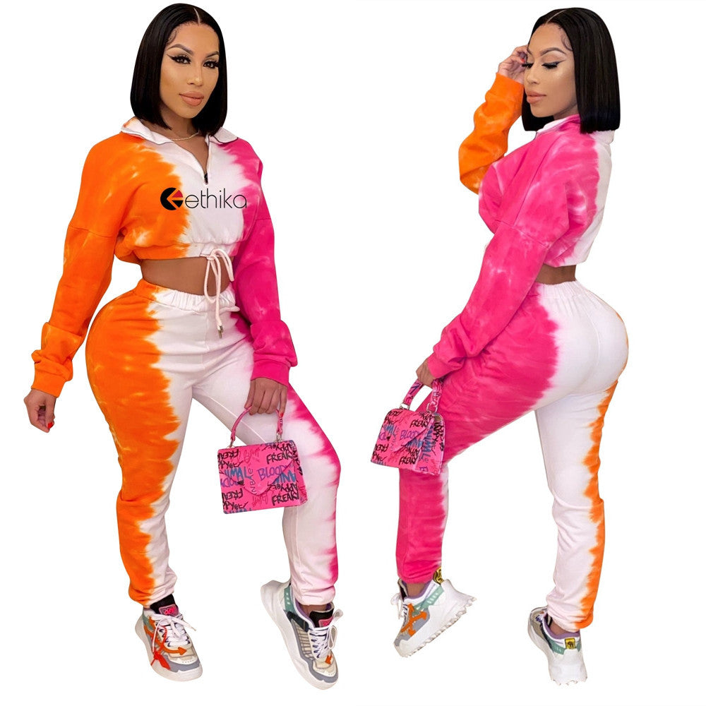 Women's Slim Fit Contrast Print Two-Piece Pants Set 7