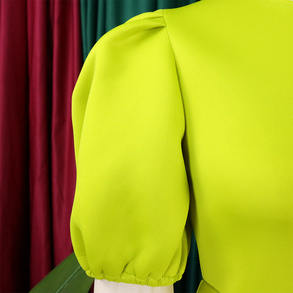 Women Round Neck Puff Sleeve Dress 26