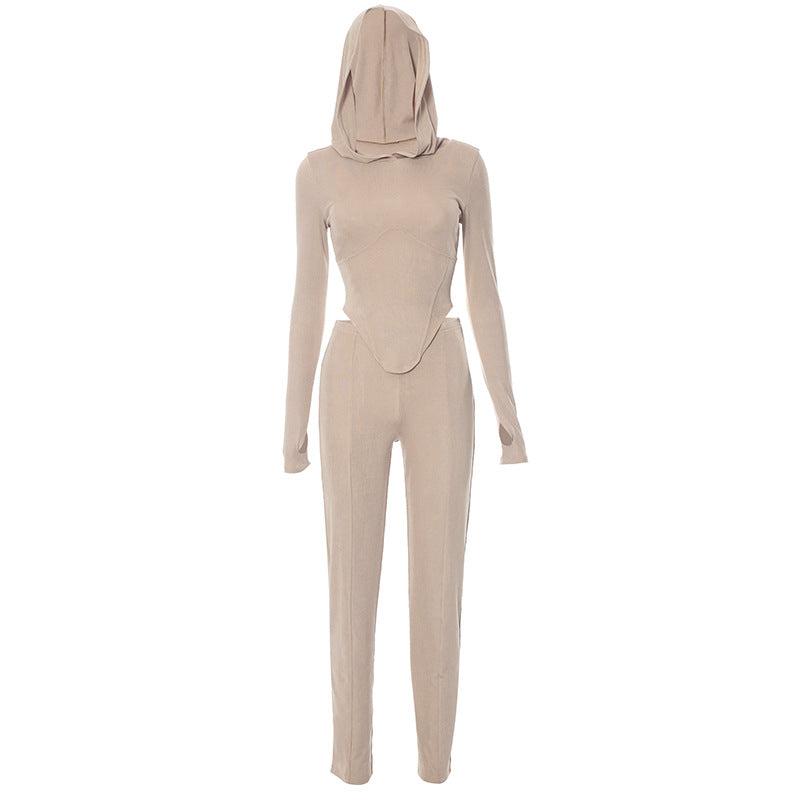 Women's Autumn And Winter Tight Fitting Hooded Long Sleeve Top And Pants Casual Two Piece Set 15