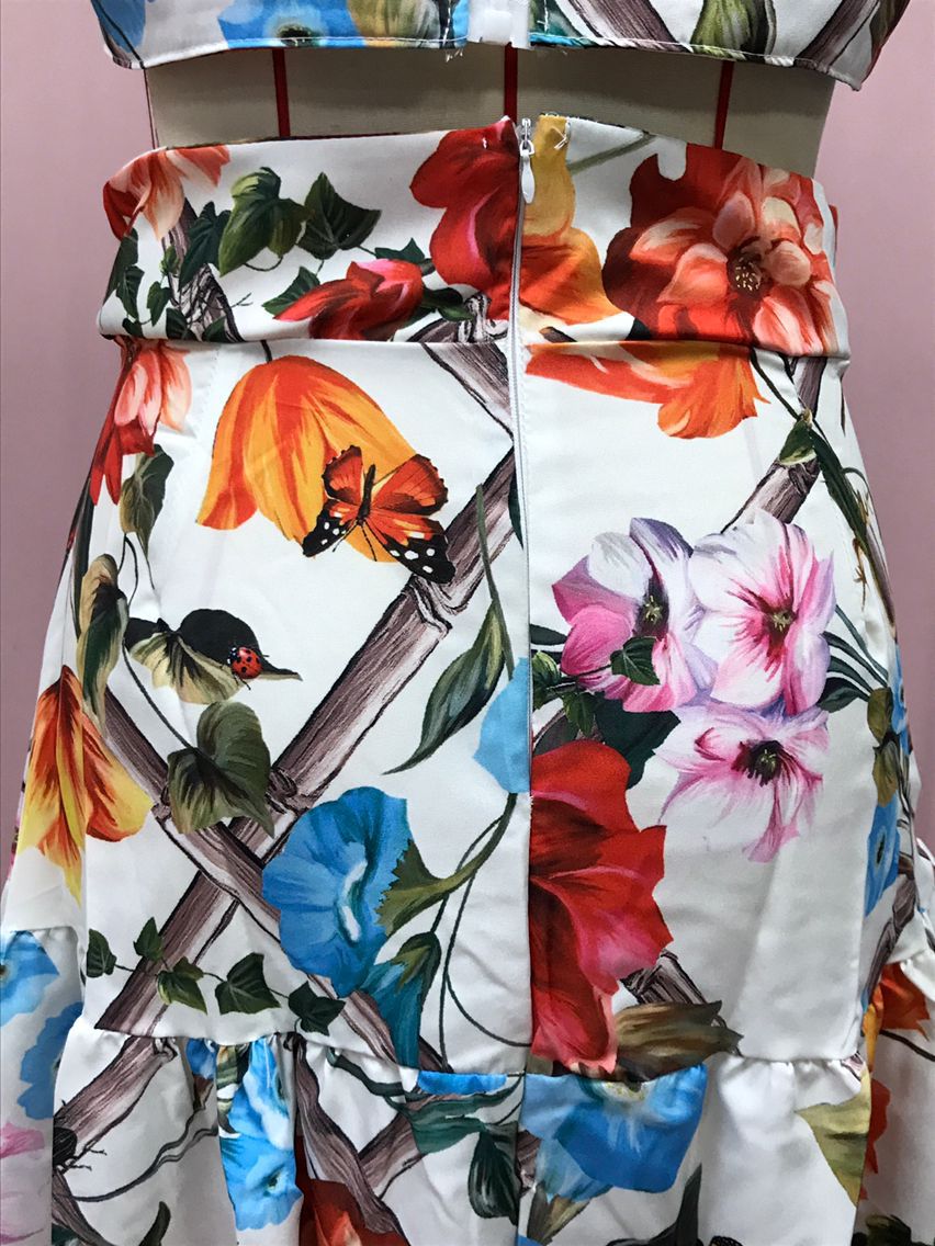 Women Sexy Chic Suspender Printed Top And Beach Skirt Two-Piece 16