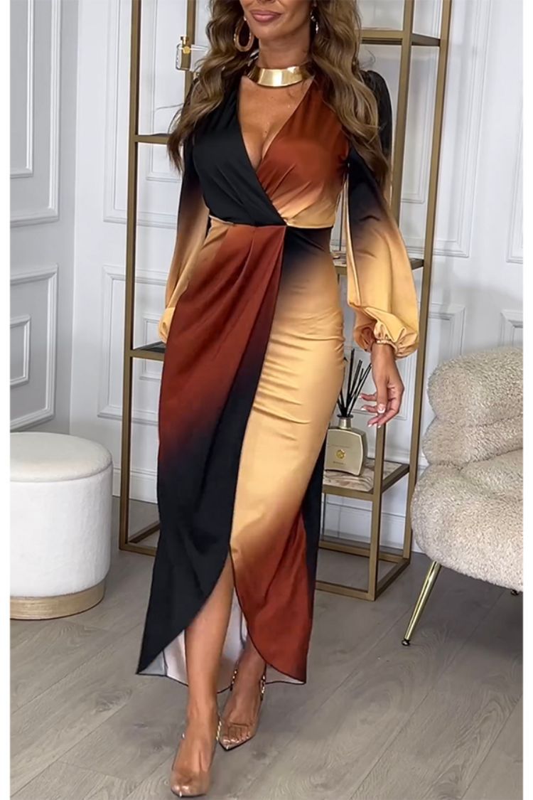 Autumn Gradient Elegant Fashion Long Sleeve Dress 7
