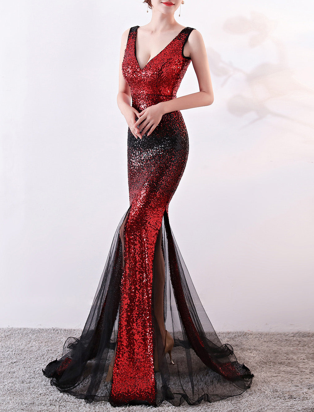 Long deep v sequined mermaid host performance nightclub party dress annual meeting Formal Party car model evening dress 11