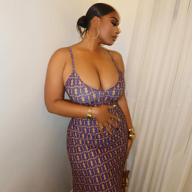 Printed Strap Low-Back Sleeveless Long Dress 4