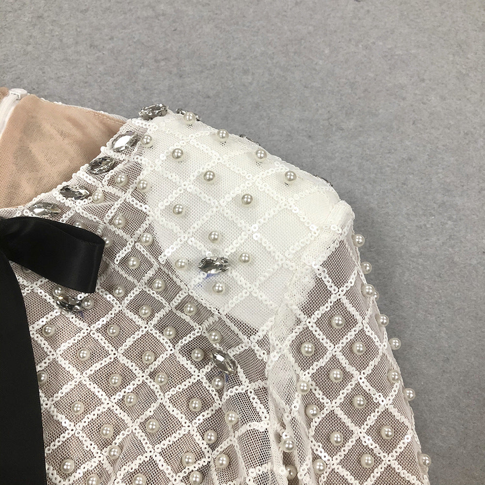 Women long-sleeved beaded rhinestone V Neck party bandage dress 10