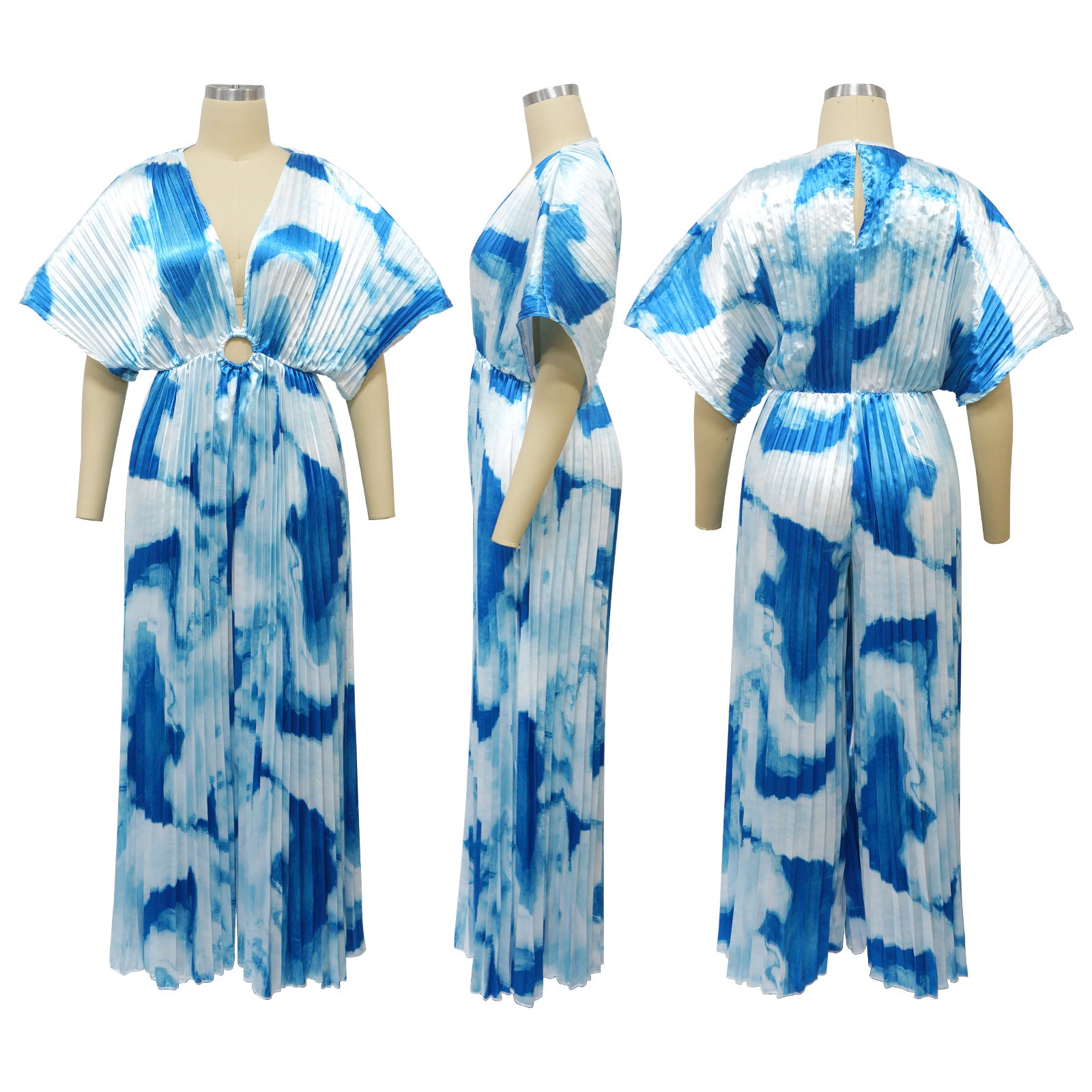 Fashion Women's V-Neck Print Pleated Casual Jumpsuit 19