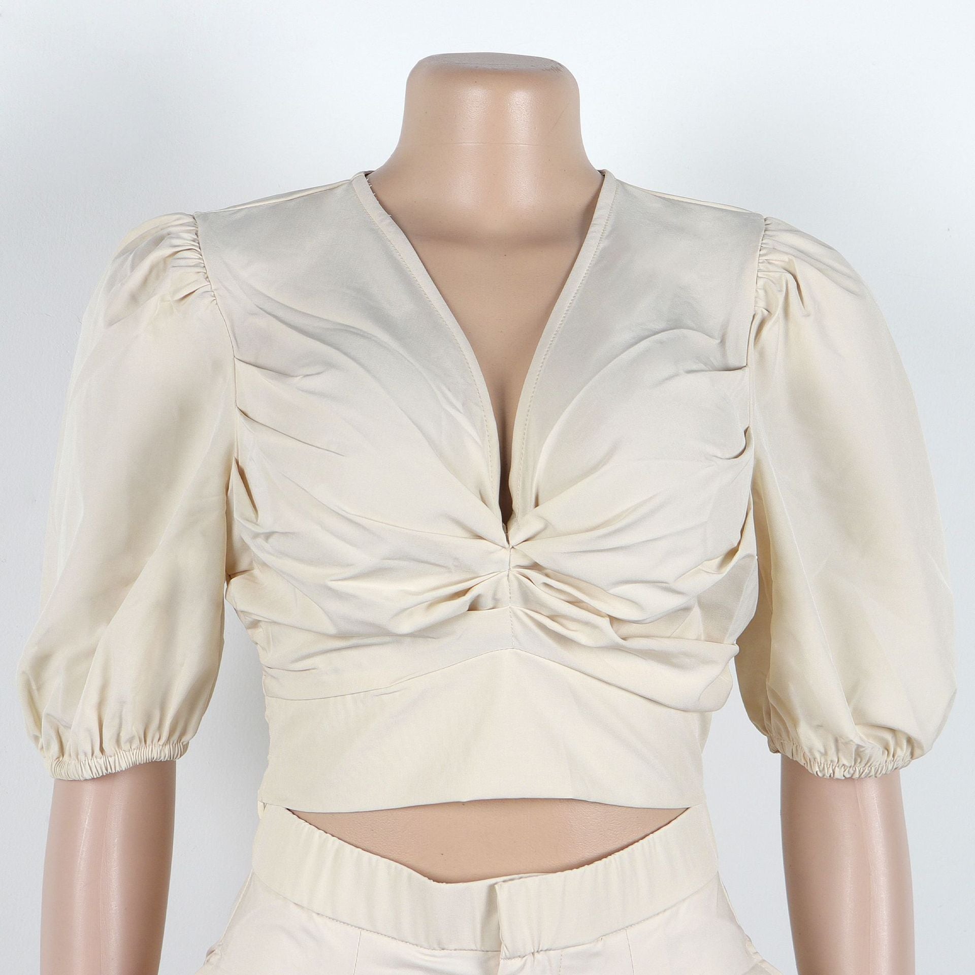 V-Neck Lantern Sleeve Top Printed Wide-Leg Pants Suit 8