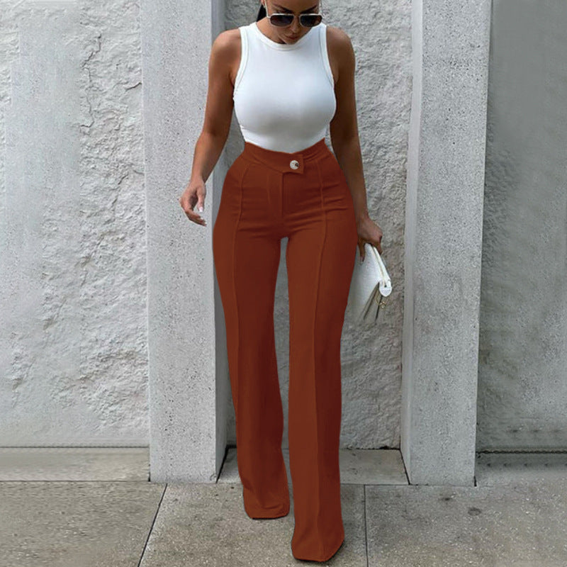 Casual pants autumn Chic Career slightly flared trousers fashion wide-leg pants women 4