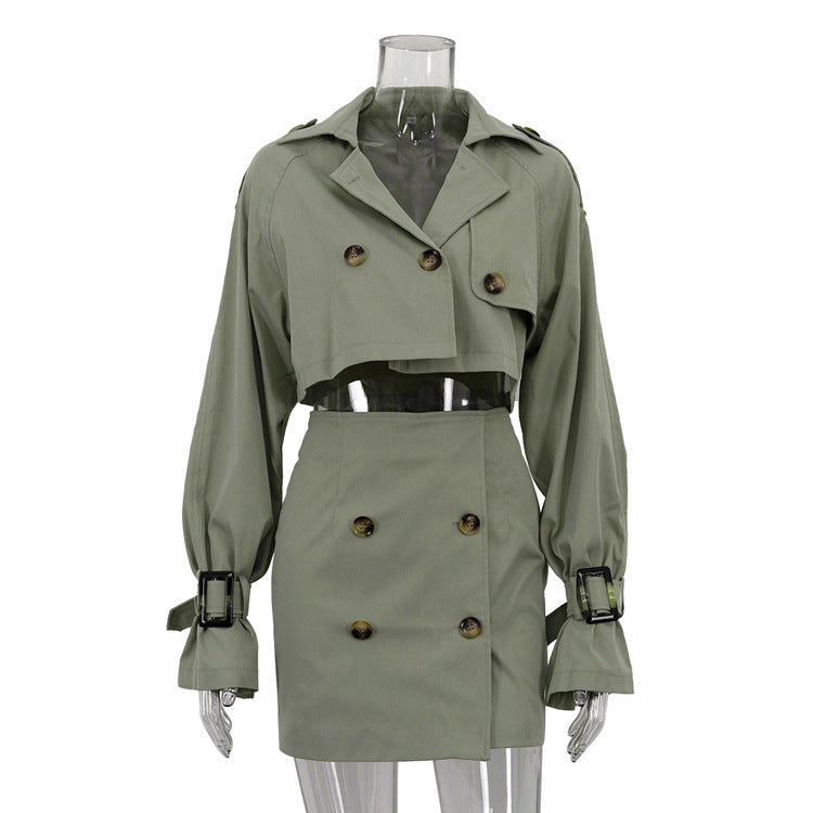 Women British style short Cargo jacket and Skirt Two Piece Set 7