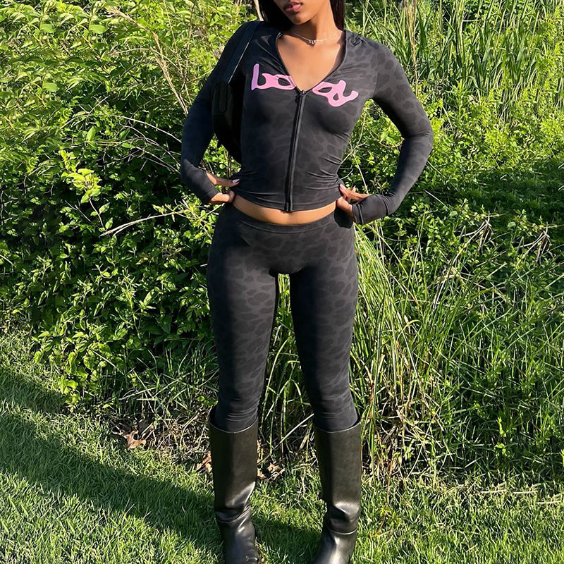 Women Autumn Hooded Camouflage Print Long-Sleeved Top and Pants Two-Piece Set 4