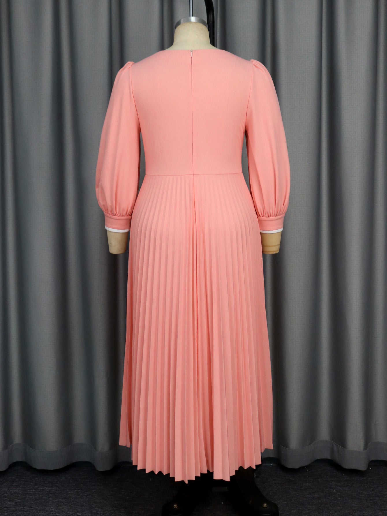 Women Square Neck Lantern Sleeve Formal Party High Waist Pleated Dress 8