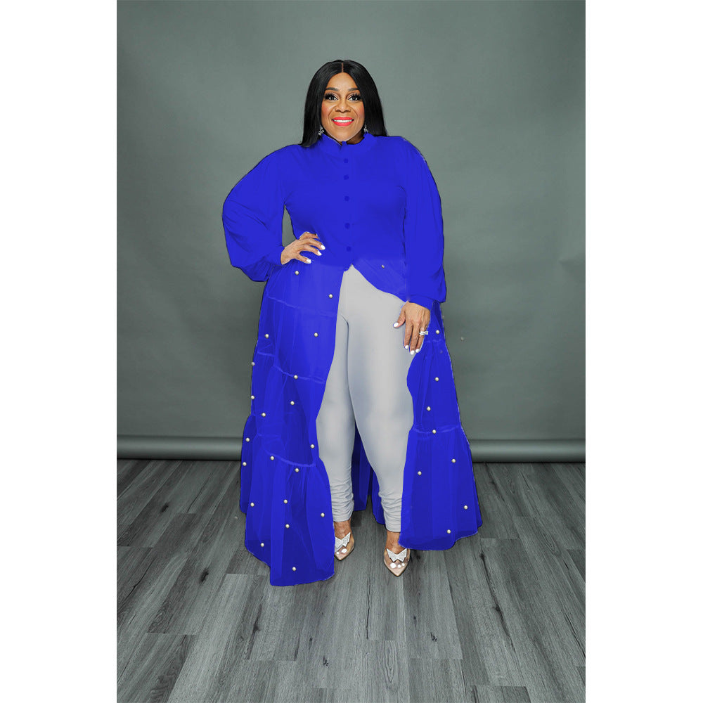 Plus Size Women's Black Pearl Mesh Patchwork Dress 13