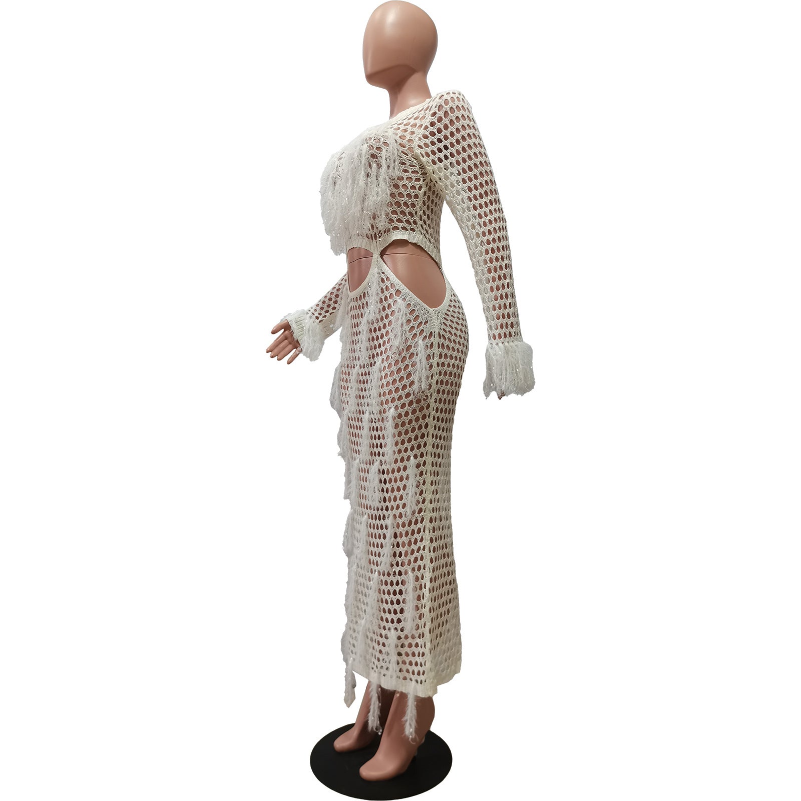 Women's Tassel Knitting Casual Hollow Sequin Beach Long Dress 16