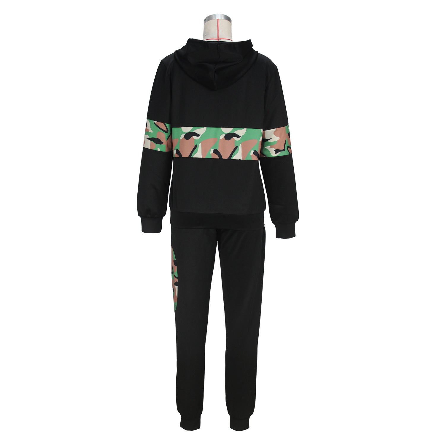 Spring Autumn Winter Fashion Women's Camouflage Patchwork Casual Hoodies Trousers Two-Piece Set
