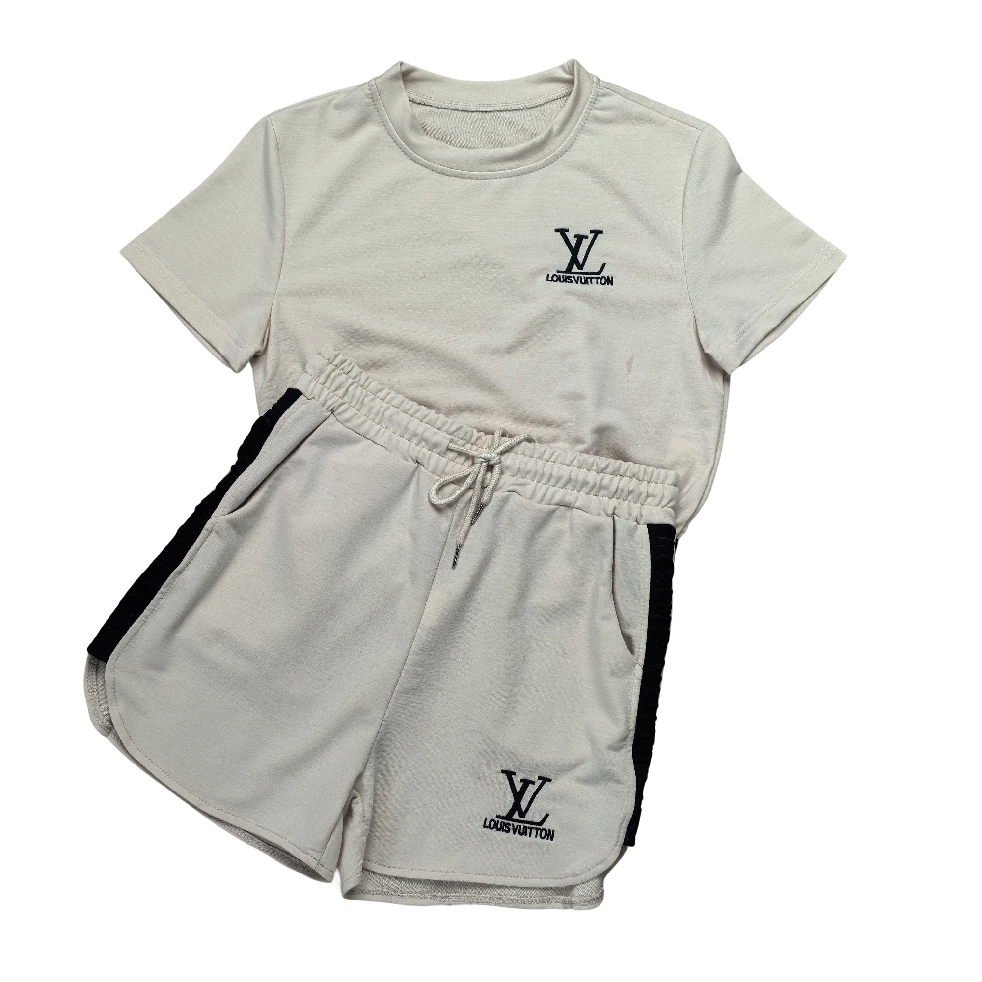 Women's Fashion Casual Cotton Trendy Embroidered Embossed Ribbon Short-Sleeved Shorts Set 20