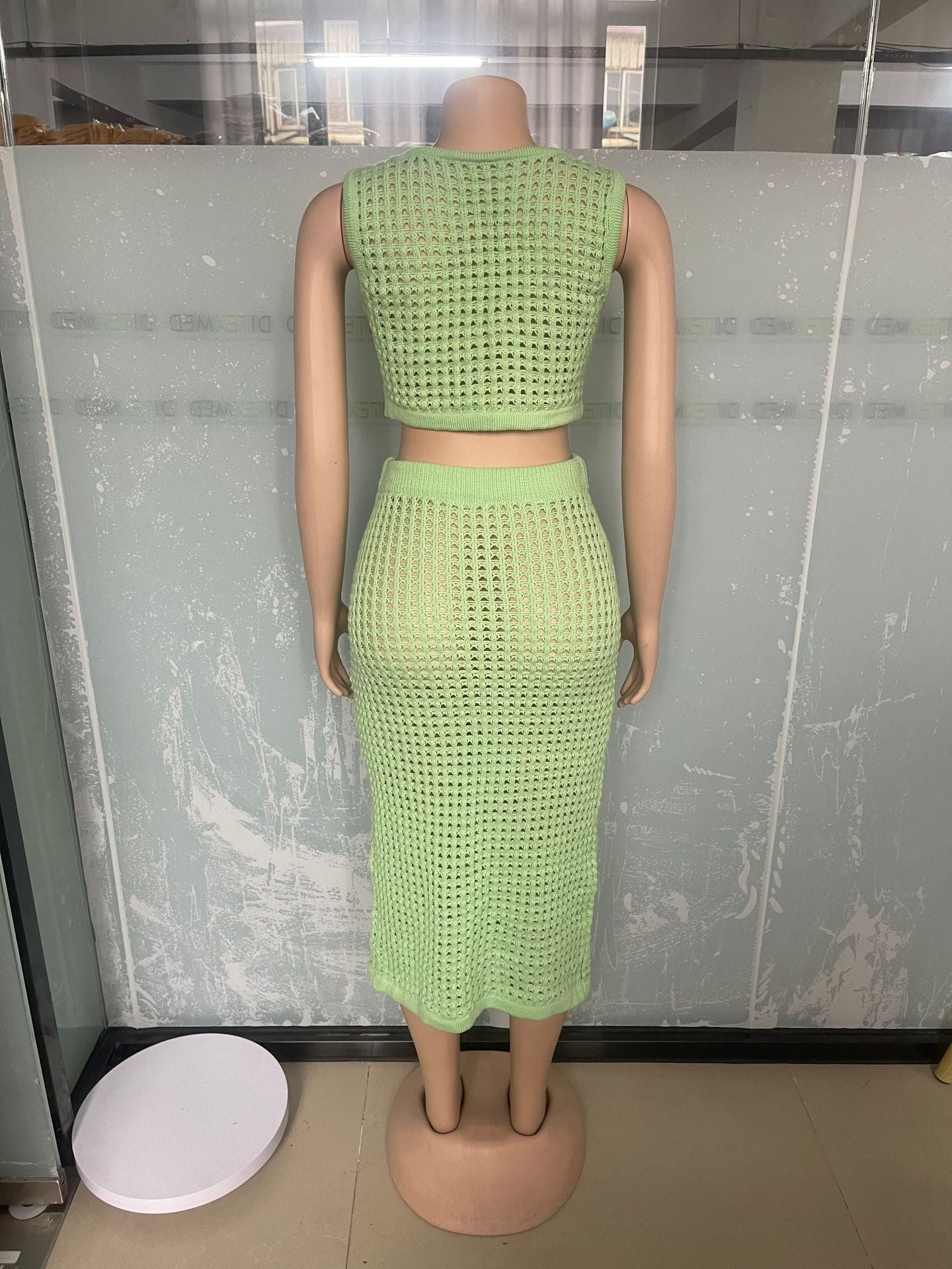 Women tassel fishnet knitting Casual Top and Skirt two-piece set 18
