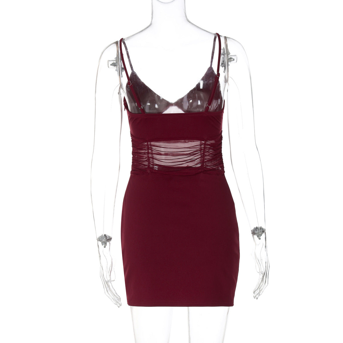 Women Summer Sexy V-Neck Suspender Mesh Hollow Backless Bodycon Dress 11