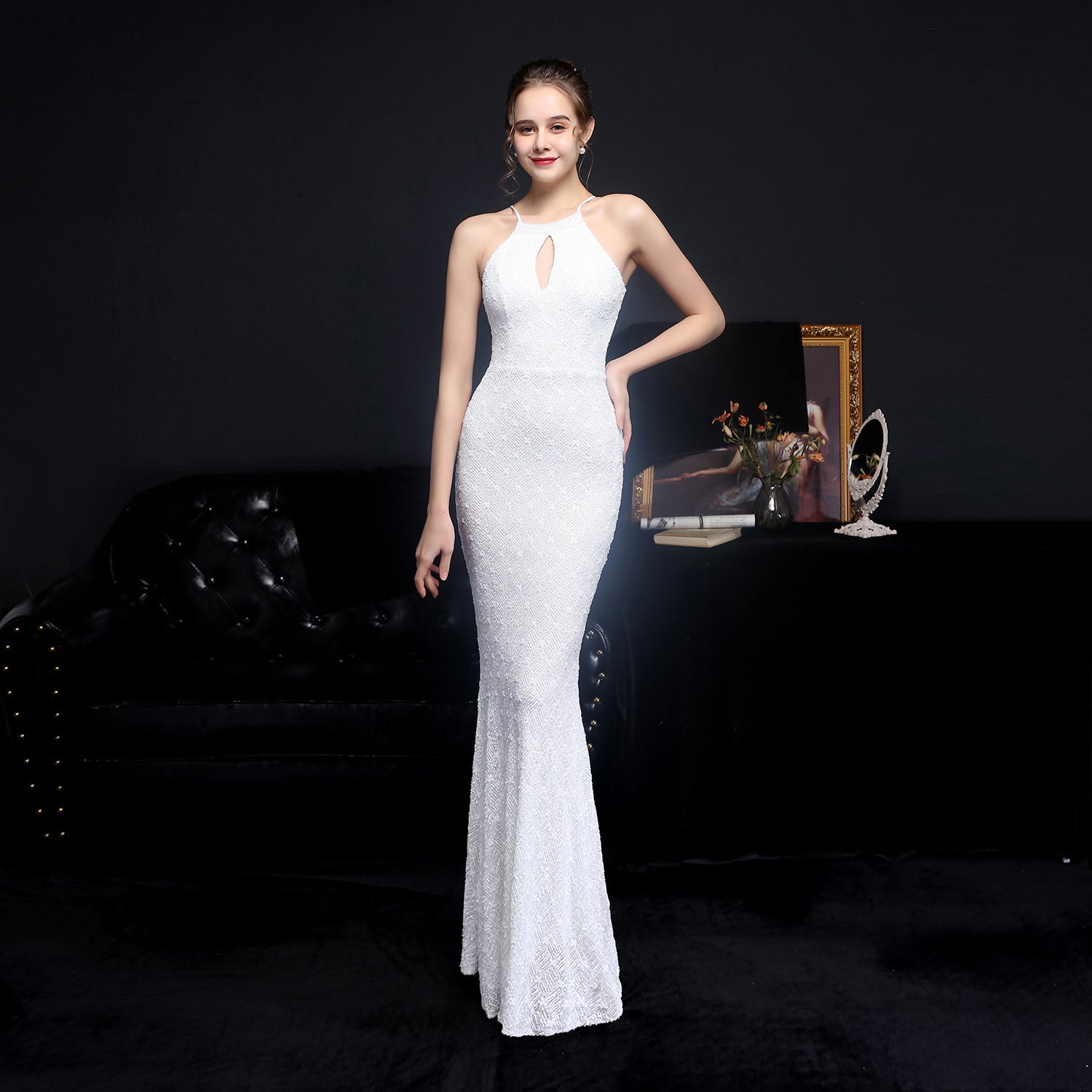 Summer Occasional Sequin Halter Mermaid Long Evening Dress 9