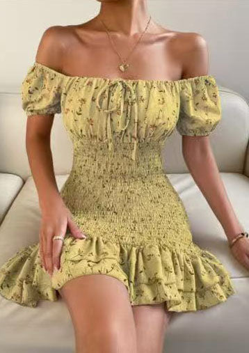 Women Print Lace-up Sexy Bodycon Floral short-sleeved dress 4