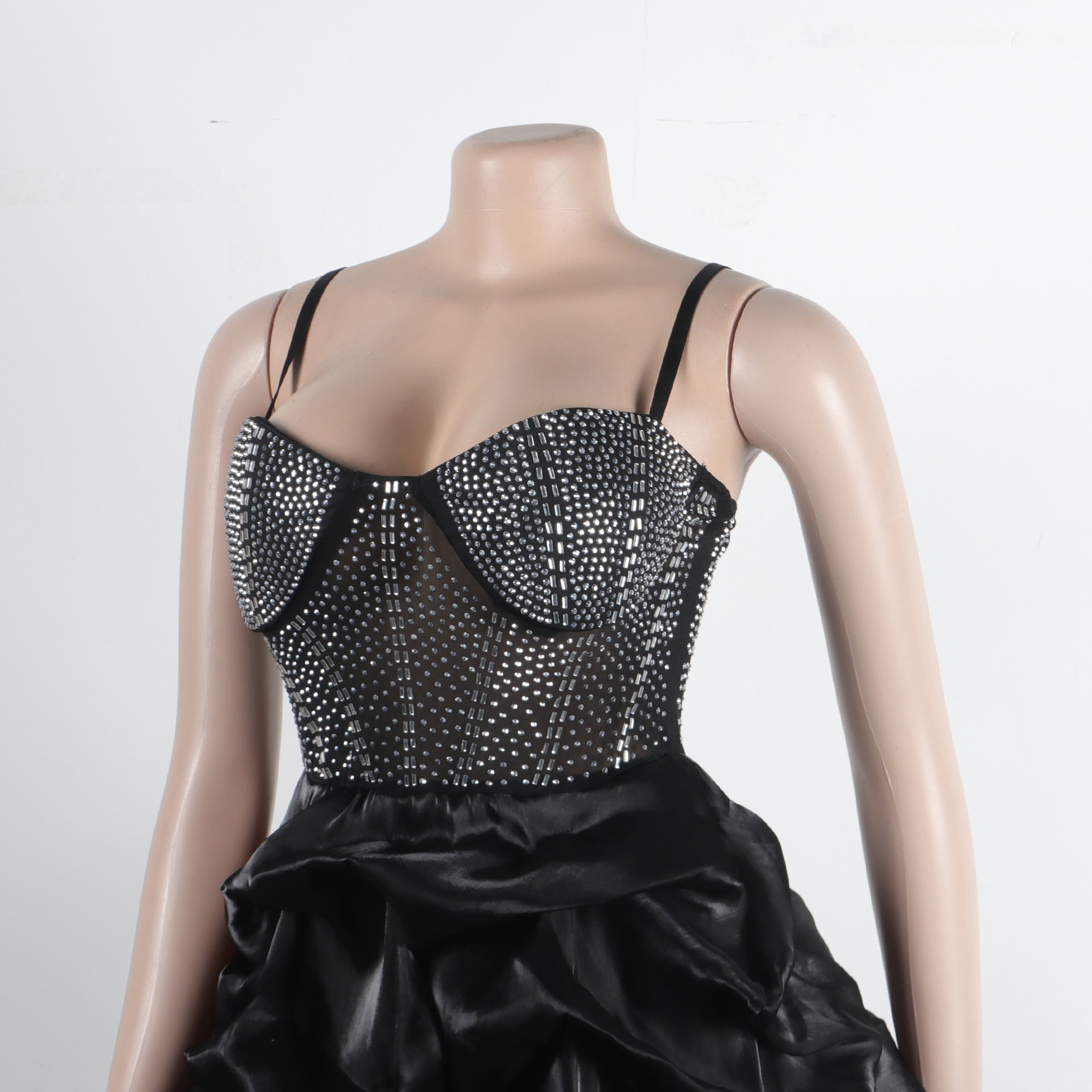 Women Sexy Beaded Stretch Camisole Cascading Ruffles Dress Tutu 58