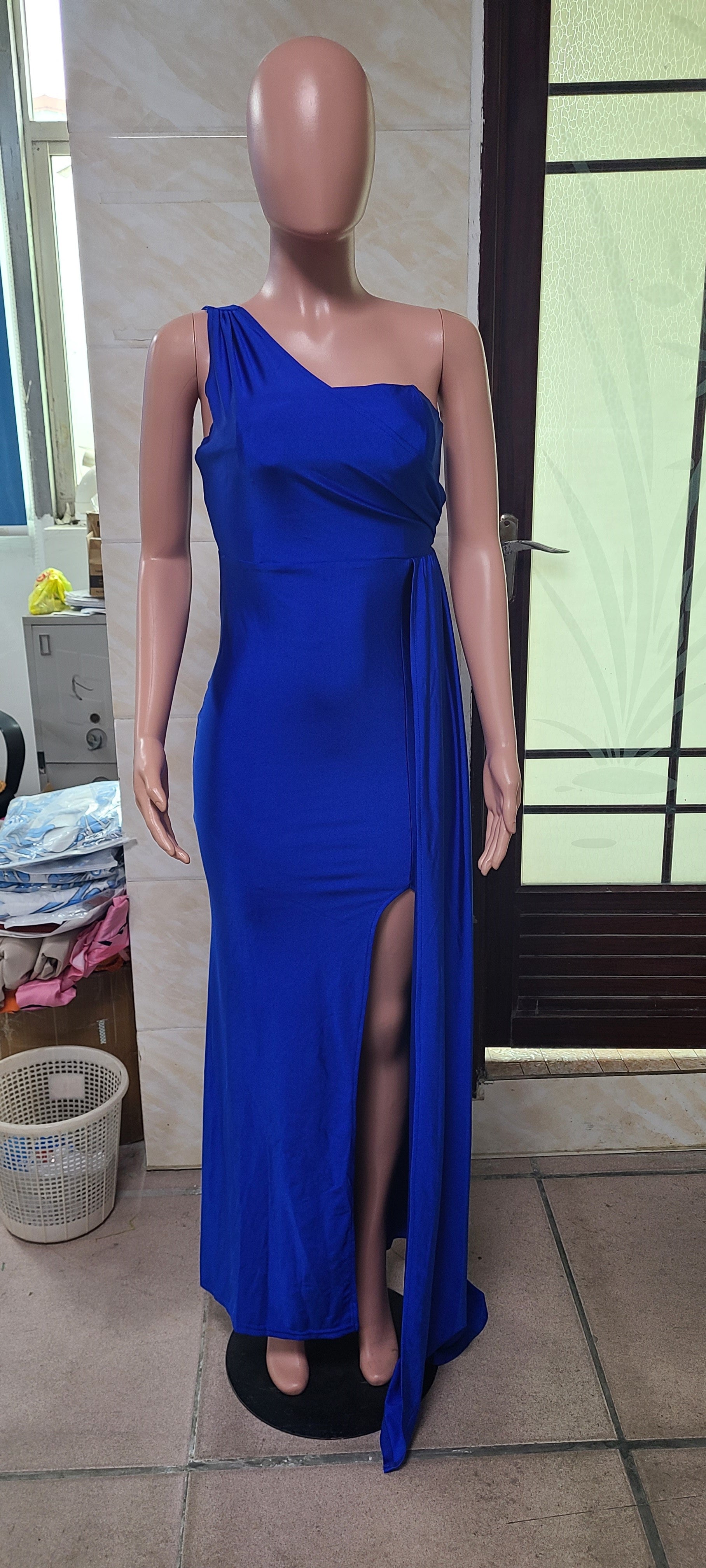 Women's Sleeveless One-Shoulder Sexy High Waist Split Evening Dress 13