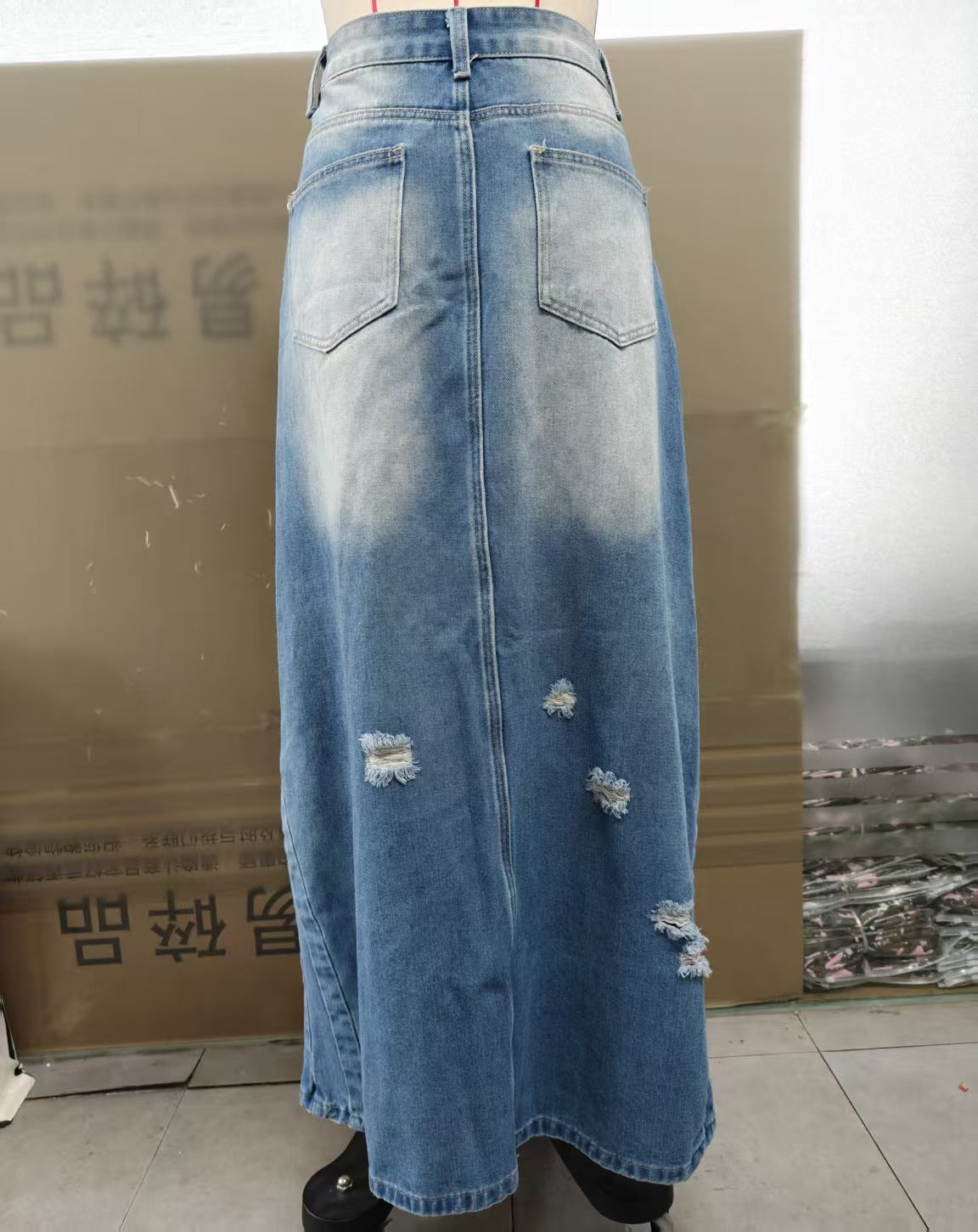 Women Summer Raw Edge Ripped Slit Bodycon Skirt 6