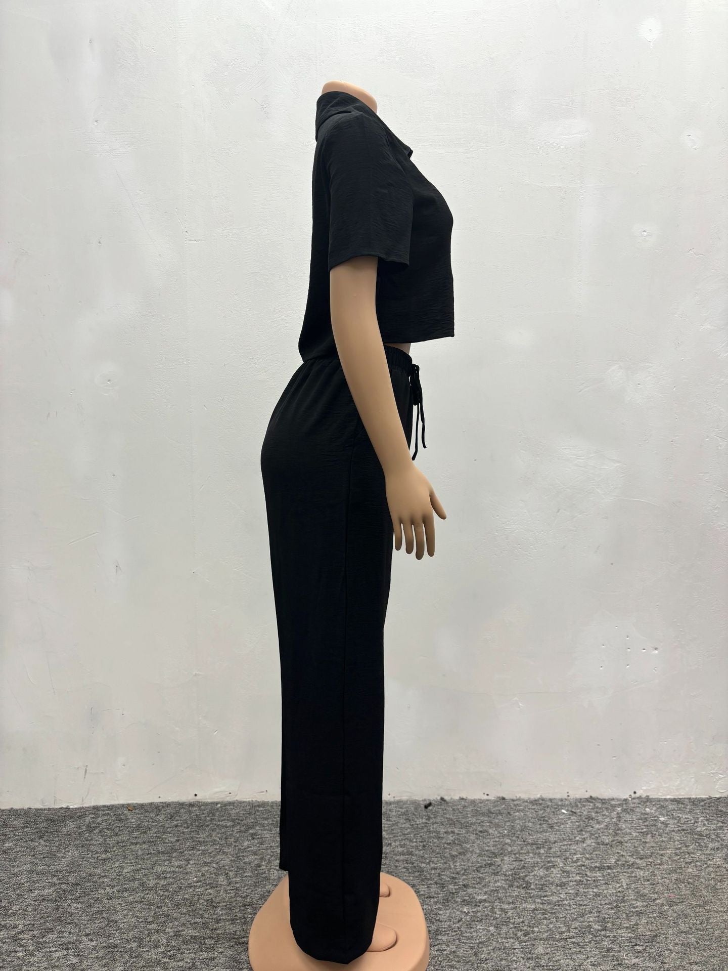 Plus Size Casual African Women Summer Solid Short Sleeve Top and Pant Two-piece Set 8