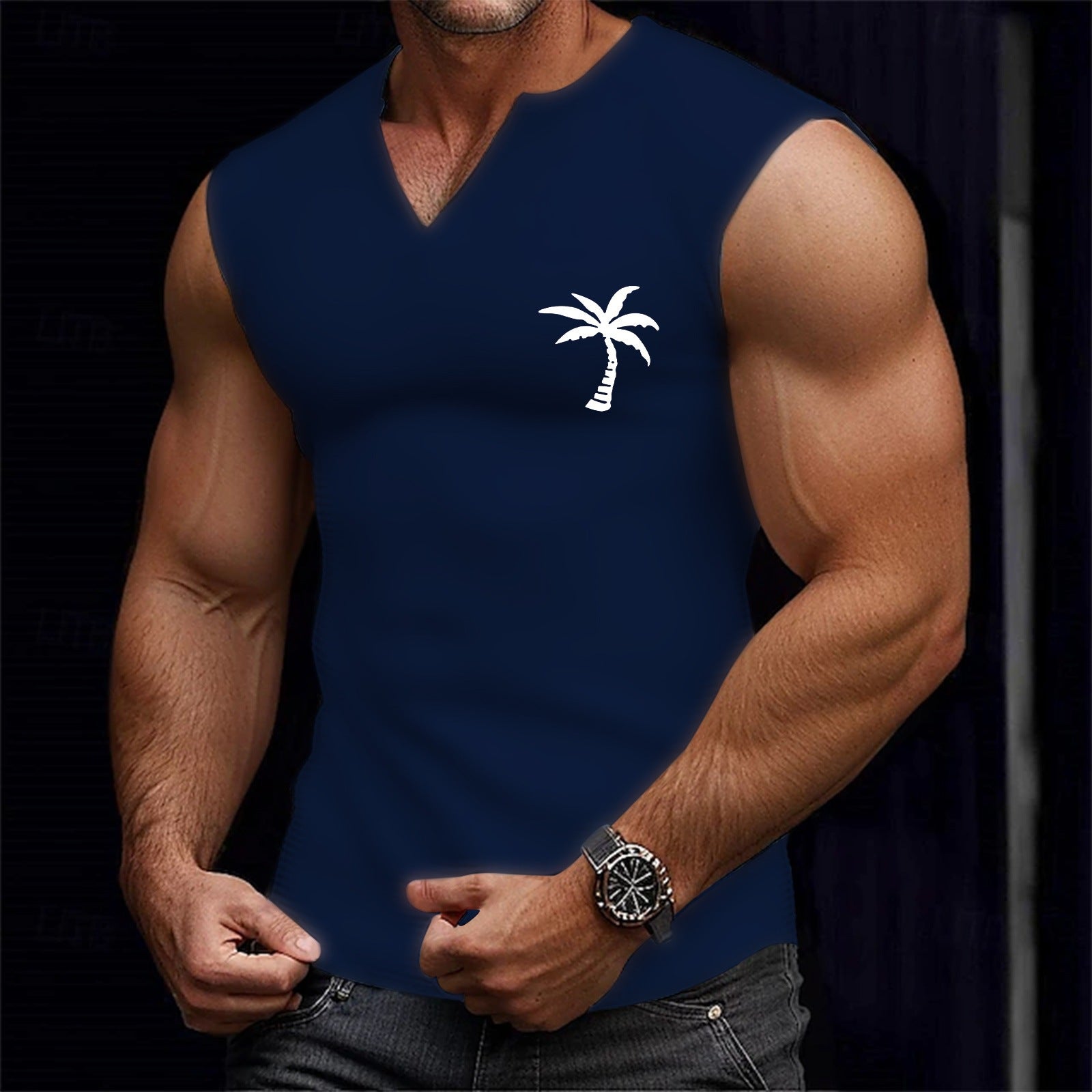 Men's Sporty Casual Coconut Tree Print Tank Top 30