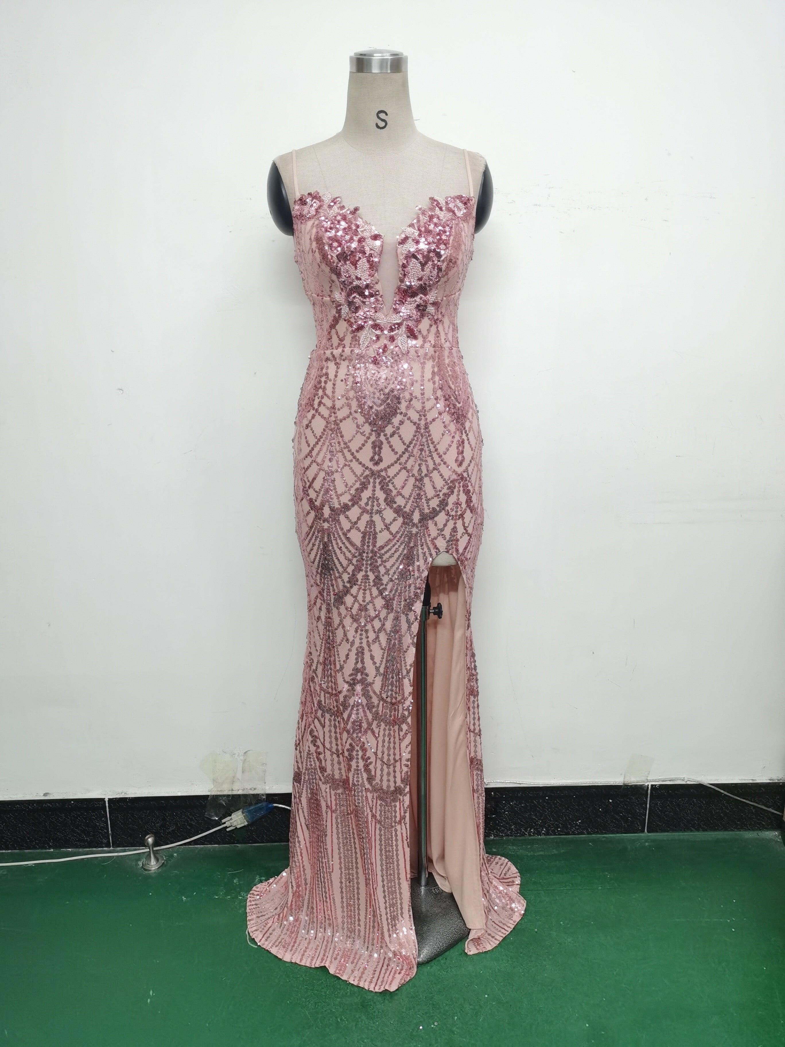 Women Beaded Tube Fishbone Lace-Up Sequin Formal Party Evening Dress 49