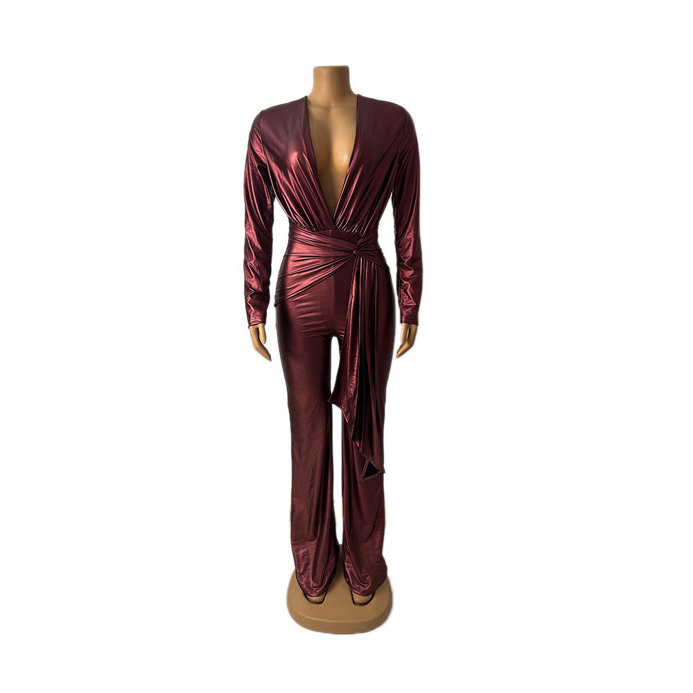Women Sexy V-Neck Long Sleeve Party Jumpsuit 10