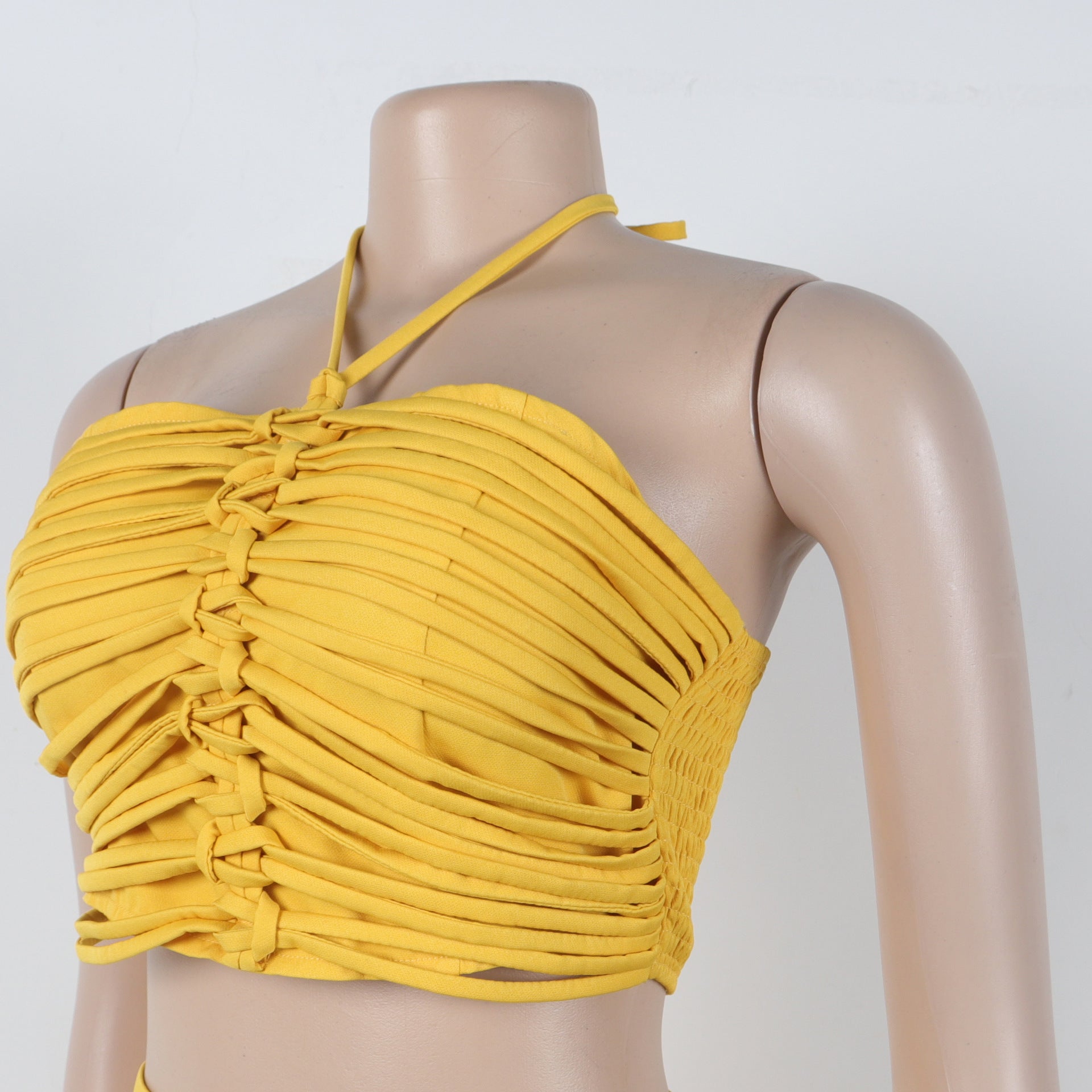 Halter Drawstring Top High-Waist Side-Zipper Loose Pants Two-Piece Set 12