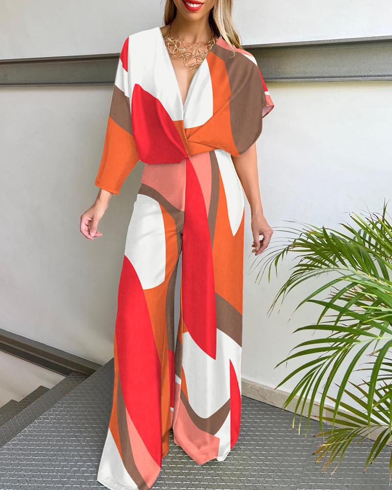 Women Bat Sleeves Cropped Short Sleeve Wide Leg Jumpsuit 4