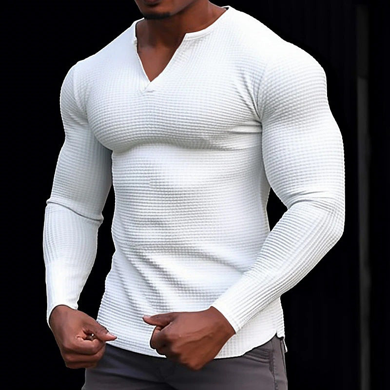 Men's waffle Solid Long Sleeve Basic Top 3