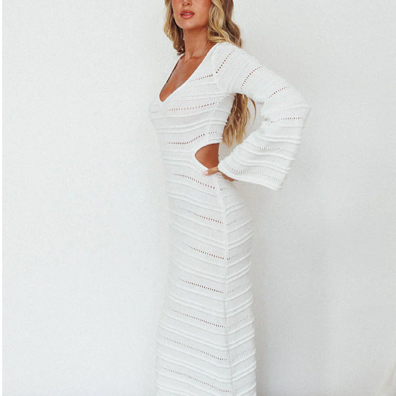 Women's Sexy Hollow Long-Sleeve Knit Sweater Dress 5