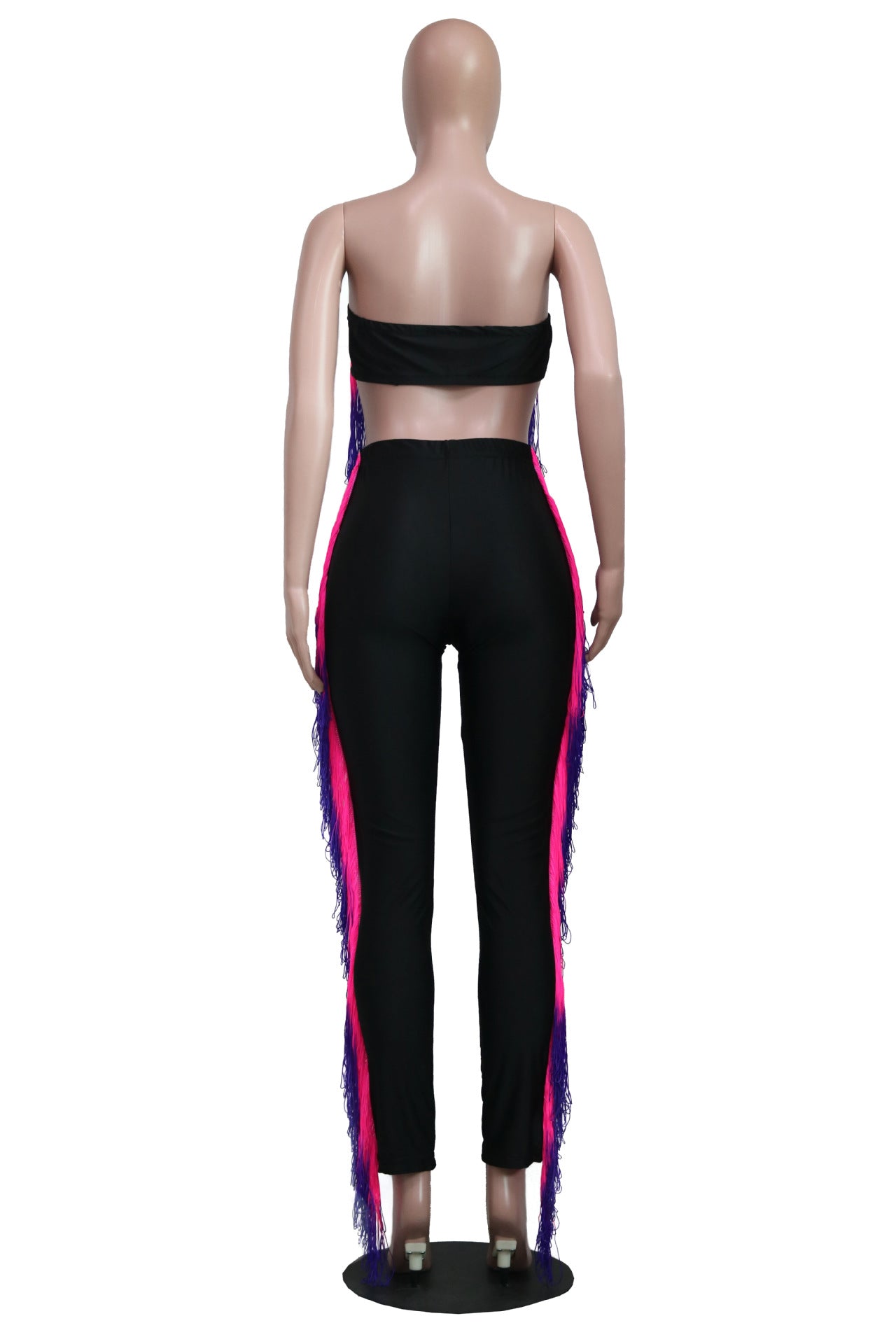 Women's Fashion Sexy Gradient Tassel Strapless Two-Piece Pants Set 9