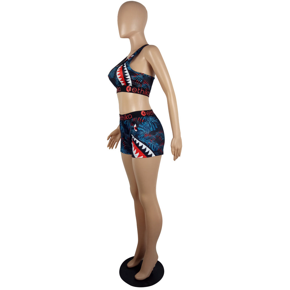 Women Summer Cartoon Printed Top and Shorts Two-piece Set 31