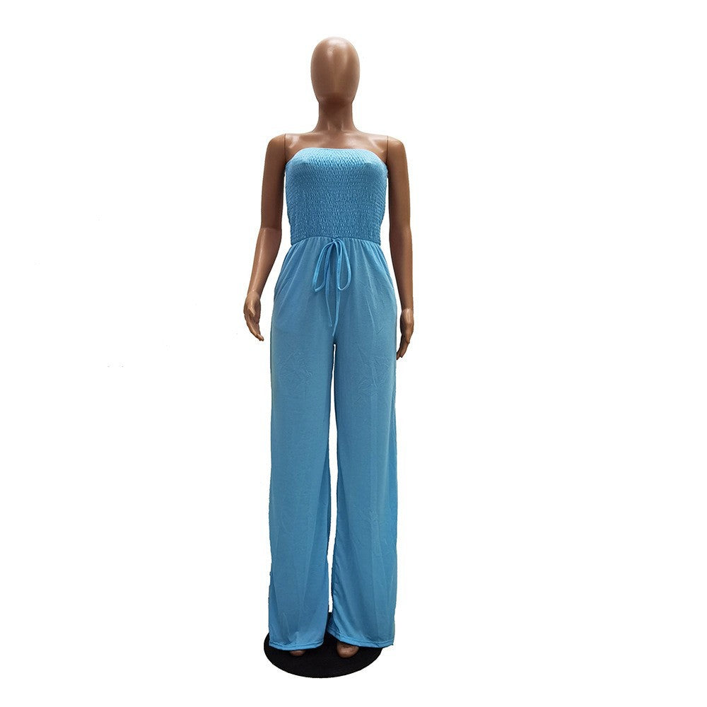 Women's Casual solid color strapless wide leg Jumpsuit 16