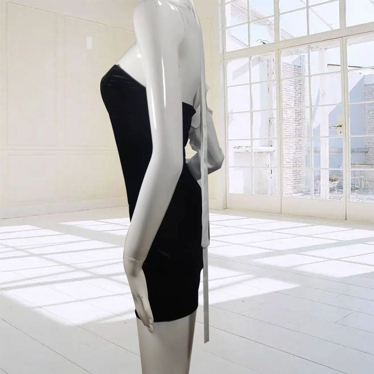 Women One Shoulder Bow Strapless Dress Two-piece Dress Set 18