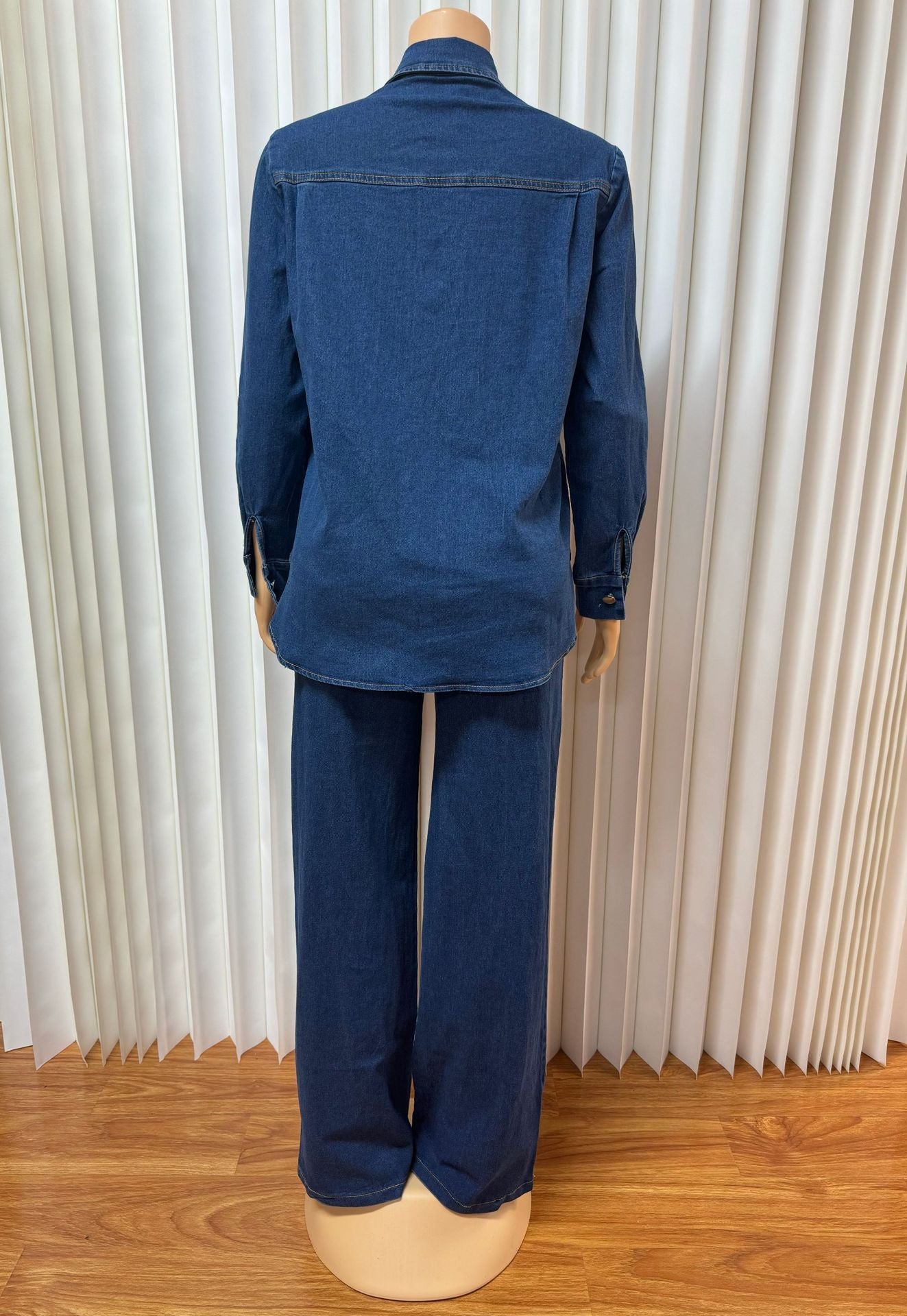 Women Turndown Collar Pocket Long-Sleeved Top and Two-Piece Pants Set 8